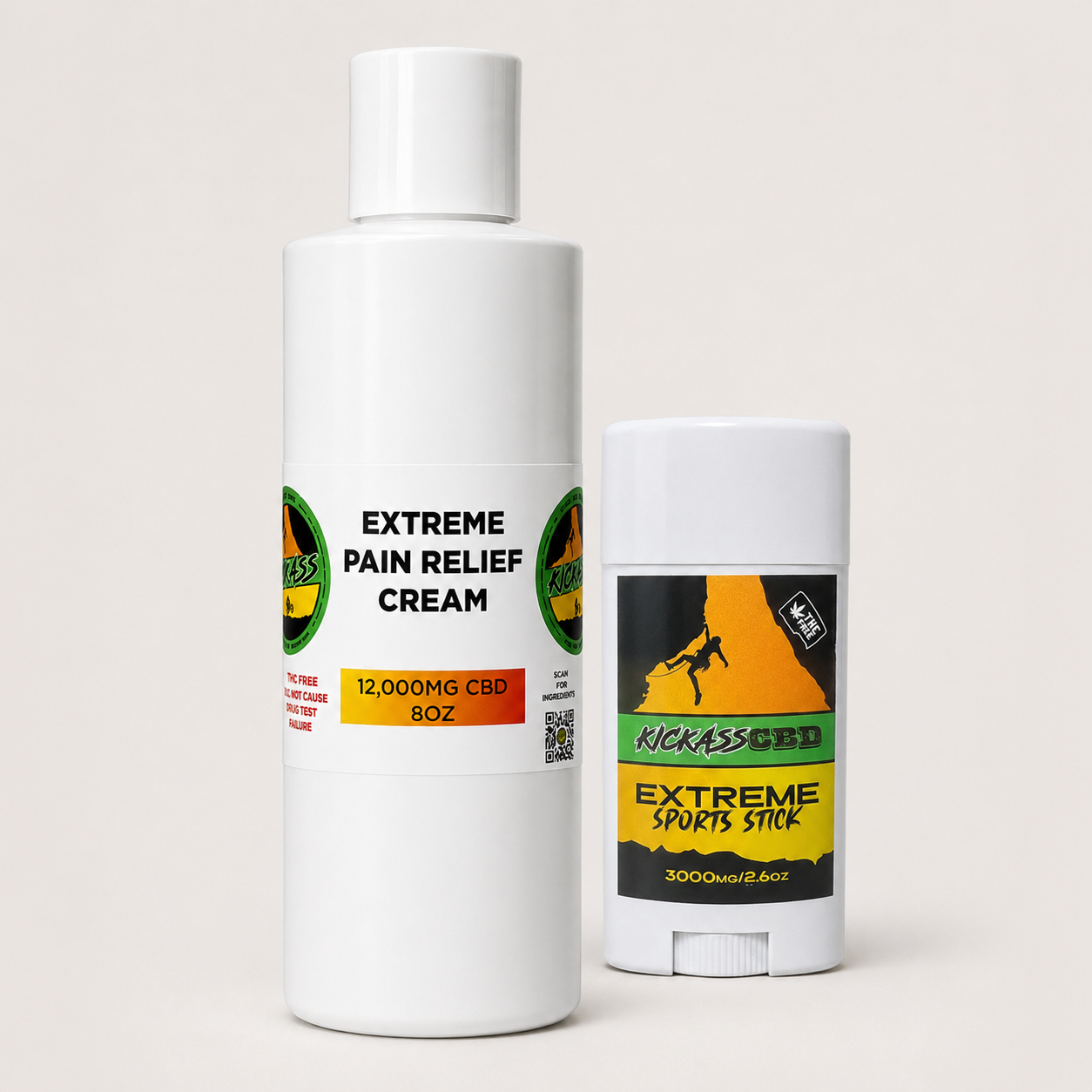 EXTREME 8 oz Pain Relief Cream with free KickAss Sports Stick bundle
